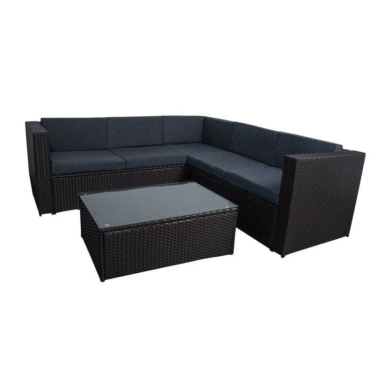 Wrought Studio Ortego 4 Piece Rattan Sectional Seating Group with